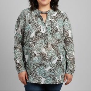 LIZ CLAIRBORNE Green White Floral Button Front Blouse 2X